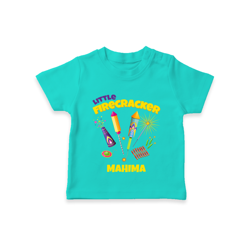 Little Firecracker - Customized Diwali Themed T-Shirt - TEAL - 0 - 5 Months Old (Chest 17")