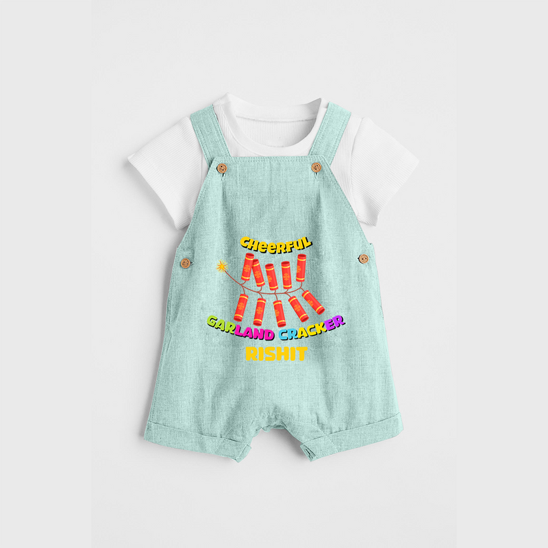 Cheerful Garland Cracker - Customized Diwali Themed Dungaree Set - ARCTIC BLUE - 0 - 5 Months Old (Chest 18")