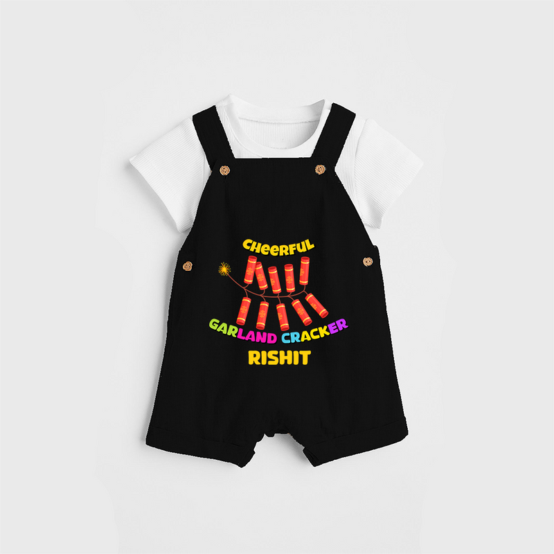 Cheerful Garland Cracker - Customized Diwali Themed Dungaree Set - BLACK - 0 - 5 Months Old (Chest 18")