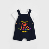 Cheerful Garland Cracker - Customized Diwali Themed Dungaree Set - NAVY BLUE - 0 - 5 Months Old (Chest 18")