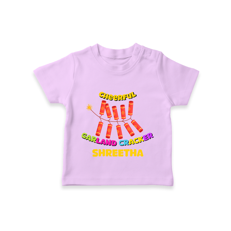 Cheerful Garland Cracker - Customized Diwali Themed T-Shirt - LILAC - 0 - 5 Months Old (Chest 17")