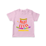 Cheerful Garland Cracker - Customized Diwali Themed T-Shirt - PINK - 0 - 5 Months Old (Chest 17")