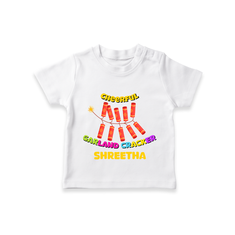 Cheerful Garland Cracker - Customized Diwali Themed T-Shirt - WHITE - 0 - 5 Months Old (Chest 17")