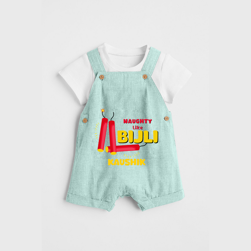 Naughty Like Bijli - Customized Diwali Themed Dungaree Set - ARCTIC BLUE - 0 - 5 Months Old (Chest 18")