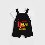 Naughty Like Bijli - Customized Diwali Themed Dungaree Set - BLACK - 0 - 5 Months Old (Chest 18")