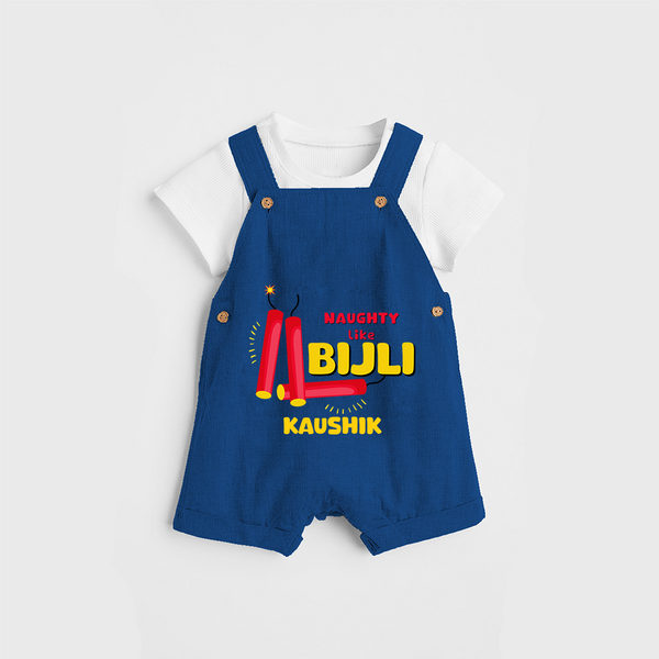 Naughty Like Bijli - Customized Diwali Themed Dungaree Set - COBALT BLUE - 0 - 5 Months Old (Chest 18")