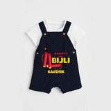 Naughty Like Bijli - Customized Diwali Themed Dungaree Set - NAVY BLUE - 0 - 5 Months Old (Chest 18")