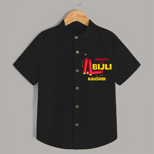 Naughty Like Bijli - Customized Diwali Themed Shirt - BLACK - 0 - 6 Months Old (Chest 23")