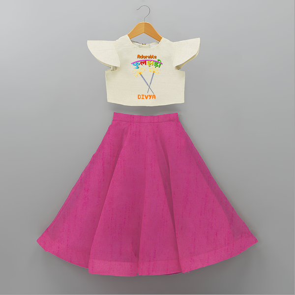 Adorable phulajhadee - Customized Diwali Themed Crop Top And Skirt For Kids - FUSCHIA - 6 - 9 Months Old (Chest 20" , Frock Waist 20")