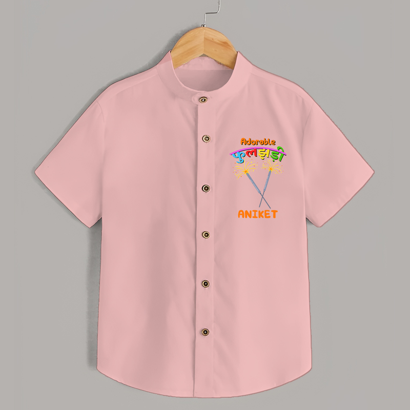 Adorable phulajhadee - Customized Diwali Themed Shirt For Kids - PEACH - 0 - 6 Months Old (Chest 23")