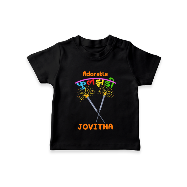 Adorable Phulajhadee - Customized Diwali Themed T-Shirt - BLACK - 0 - 5 Months Old (Chest 17")