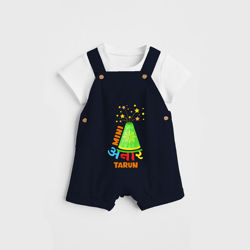 Mini Anaar  - Customized Diwali Themed Dungaree Set For Kids - NAVY BLUE - 0 - 5 Months Old (Chest 18")