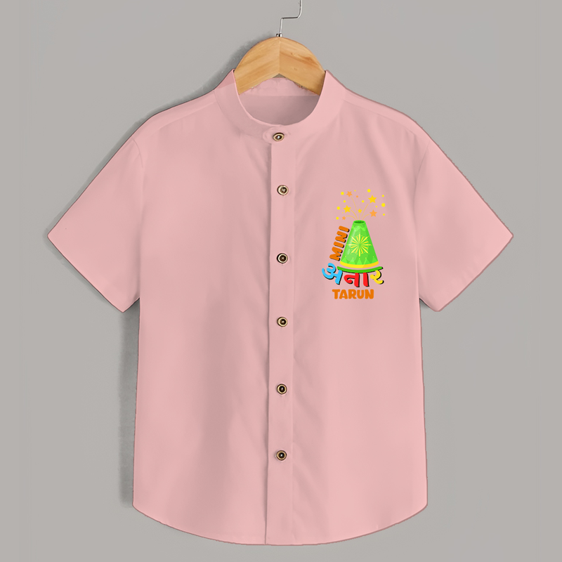 Mini Anaar  - Customized Diwali Themed Shirt For Kids - PEACH - 0 - 6 Months Old (Chest 23")