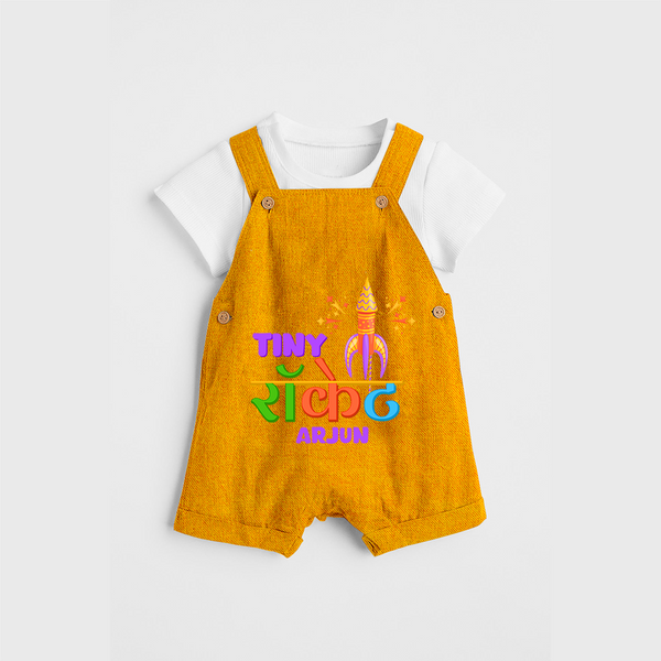 Tiny Rocket - Customized Diwali Themed Dungaree Set For Kids - CHROME YELLOW - 0 - 5 Months Old (Chest 18")