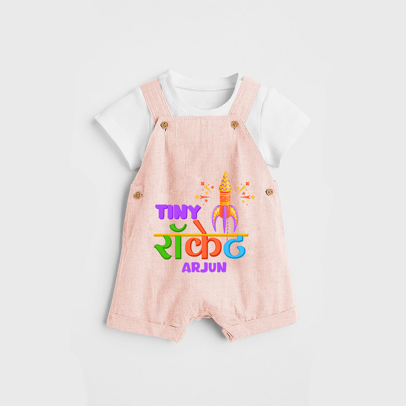 Tiny Rocket - Customized Diwali Themed Dungaree Set For Kids - PEACH - 0 - 5 Months Old (Chest 18")