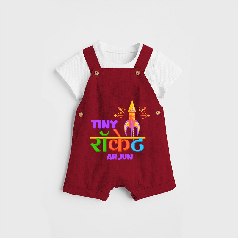 Tiny Rocket - Customized Diwali Themed Dungaree Set For Kids - RED - 0 - 5 Months Old (Chest 18")