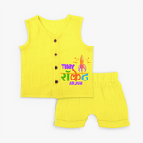 Tiny Rocket - Customized Diwali Themed Jabla Set For Kids - YELLOW - 0 - 3 Months Old (Chest 9.8")