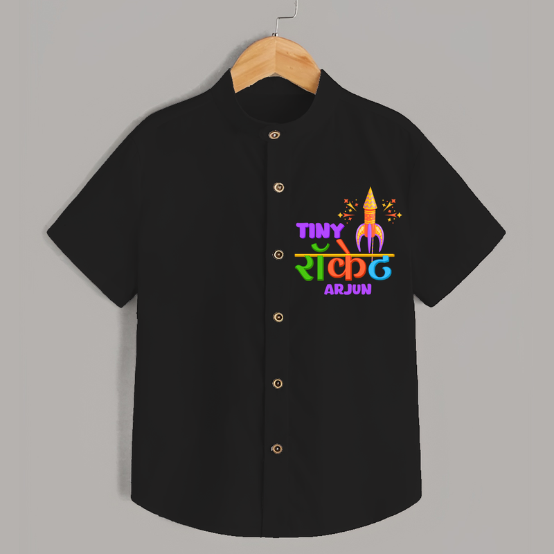 Tiny Rocket - Customized Diwali Themed Shirt For Kids - BLACK - 0 - 6 Months Old (Chest 23")