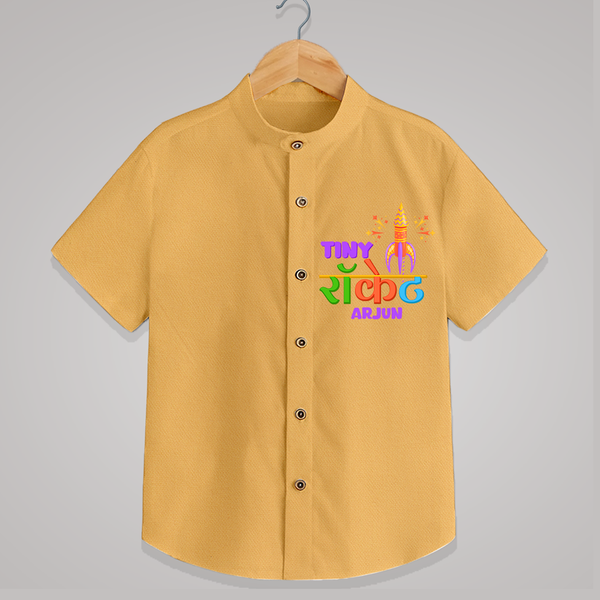 Tiny Rocket - Customized Diwali Themed Shirt For Kids - PASTEL YELLOW - 0 - 6 Months Old (Chest 23")