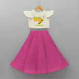 Cutest Bomb  - Customized Diwali Themed Crop Top And Skirt For Kids - FUSCHIA - 6 - 9 Months Old (Chest 20" , Frock Waist 20")