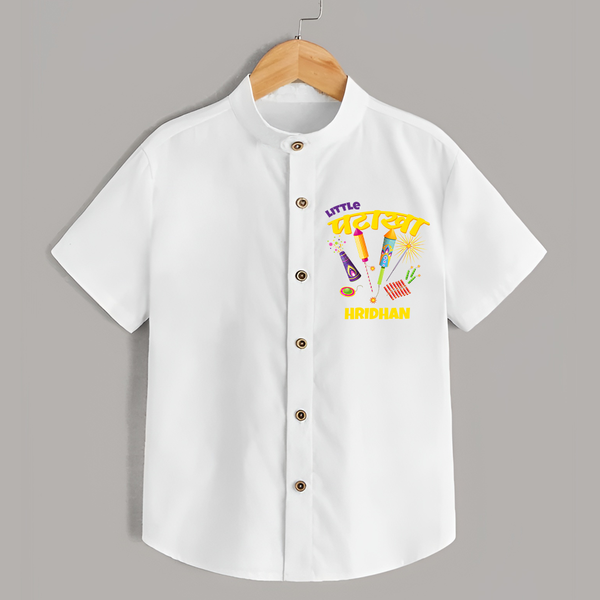 Little Fire Cracker - Customized Diwali Themed Shirt For Kids - WHITE - 0 - 6 Months Old (Chest 23")