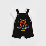 Cheerful Garland Cracker - Customized Diwali Themed Dungaree Set For Kids - BLACK - 0 - 5 Months Old (Chest 18")