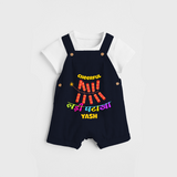 Cheerful Garland Cracker - Customized Diwali Themed Dungaree Set For Kids - NAVY BLUE - 0 - 5 Months Old (Chest 18")