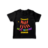 Cheerful Garland Cracker - Customized Diwali Hindi Themed T-Shirt - BLACK - 0 - 5 Months Old (Chest 17")