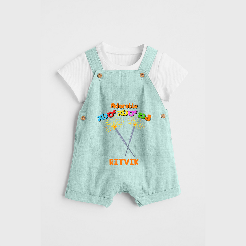 Adorable Sur sur bathi - Personalized Diwali Themed Dungaree Set - ARCTIC BLUE - 0 - 5 Months Old (Chest 18")