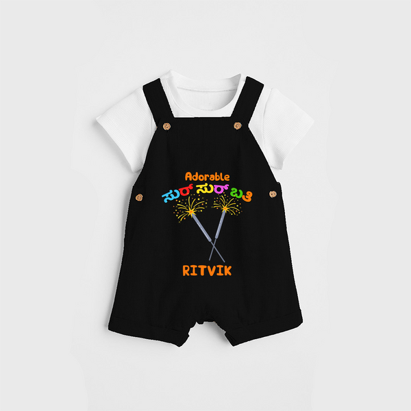 Adorable Sur sur bathi - Personalized Diwali Themed Dungaree Set - BLACK - 0 - 5 Months Old (Chest 18")