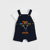 Adorable Sur sur bathi - Personalized Diwali Themed Dungaree Set - NAVY BLUE - 0 - 5 Months Old (Chest 18")