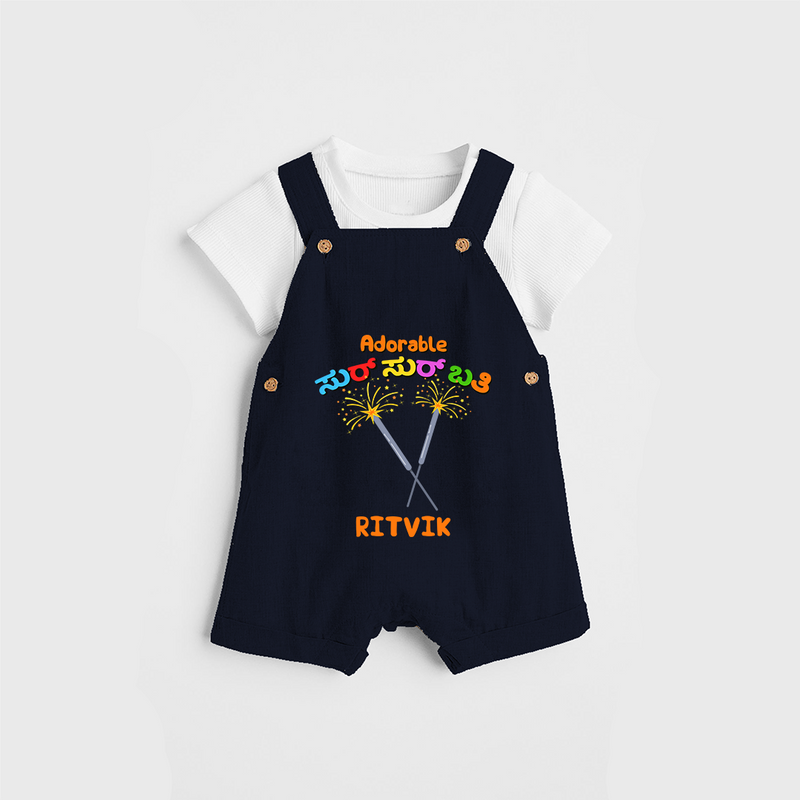 Adorable Sur sur bathi - Personalized Diwali Themed Dungaree Set - NAVY BLUE - 0 - 5 Months Old (Chest 18")