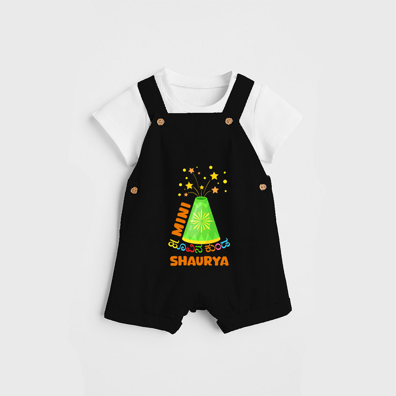 Mini Hoovina kunda  - Personalized Diwali Themed Dungaree Set - BLACK - 0 - 5 Months Old (Chest 18")