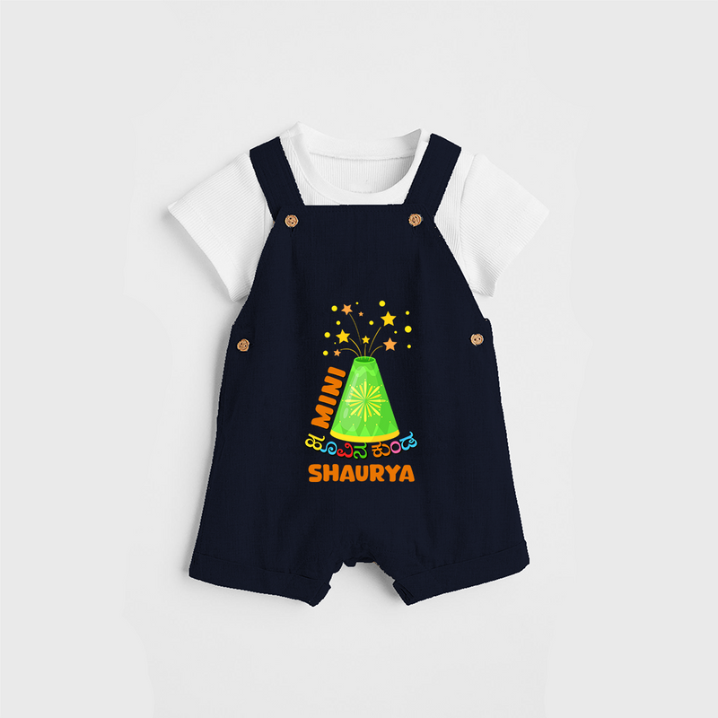 Mini Hoovina kunda  - Personalized Diwali Themed Dungaree Set - NAVY BLUE - 0 - 5 Months Old (Chest 18")