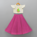 Mini Hoovina kunda  - Personalized Diwali Themed Crop Top And Skirt - FUSCHIA - 6 - 9 Months Old (Chest 20" , Frock Waist 20")