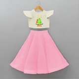 Mini Hoovina kunda  - Personalized Diwali Themed Crop Top And Skirt - PINK - 6 - 9 Months Old (Chest 20" , Frock Waist 20")