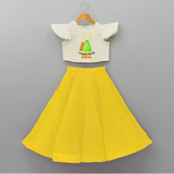 Mini Hoovina kunda  - Personalized Diwali Themed Crop Top And Skirt - YELLOW - 6 - 9 Months Old (Chest 20" , Frock Waist 20")