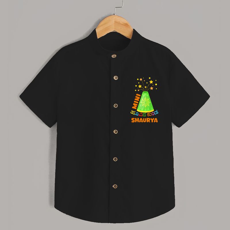 Mini Hoovina kunda  - Personalized Diwali Themed Shirt - BLACK - 0 - 6 Months Old (Chest 23")