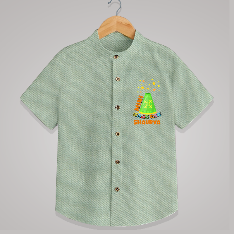 Mini Hoovina kunda  - Personalized Diwali Themed Shirt - MINT GREEN - 0 - 6 Months Old (Chest 23")