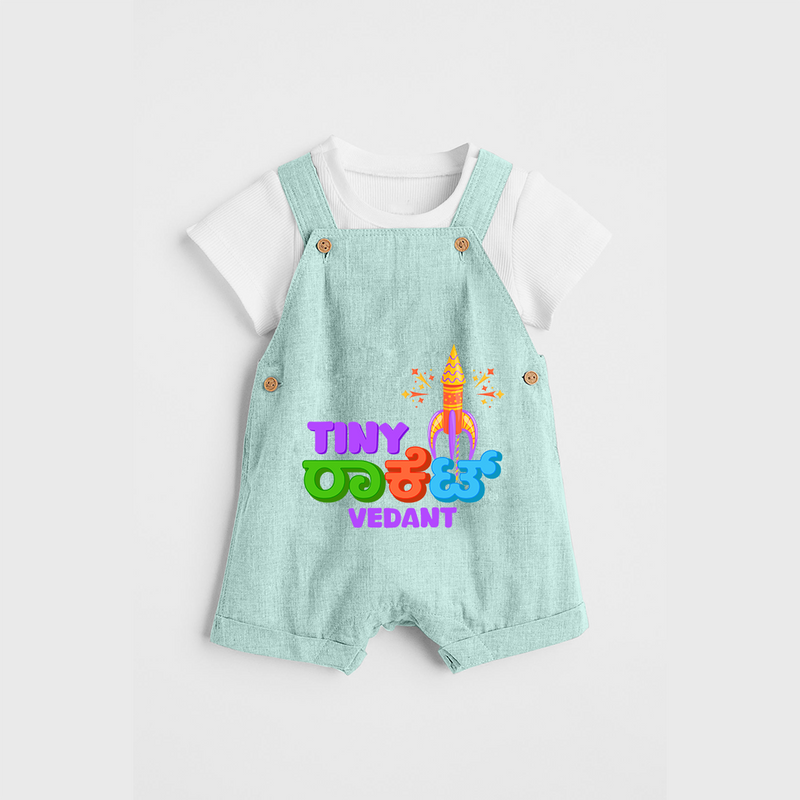 Tiny Rocket - Personalized Diwali Themed Dungaree Set - ARCTIC BLUE - 0 - 5 Months Old (Chest 18")