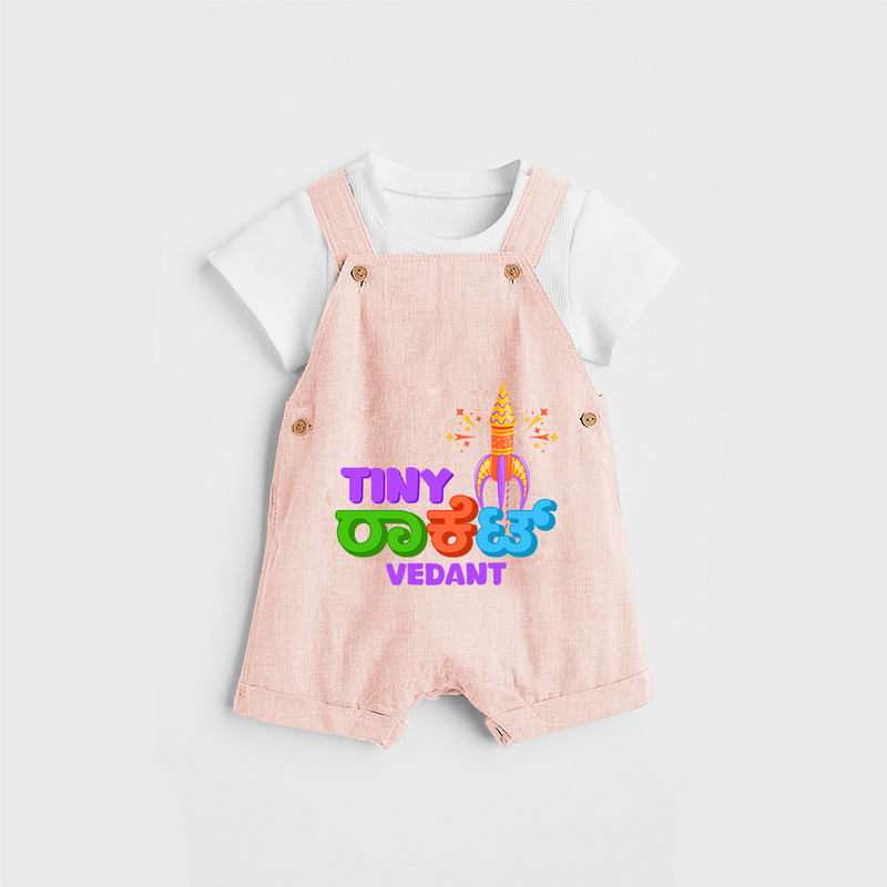 Tiny Rocket - Personalized Diwali Themed Dungaree Set - PEACH - 0 - 5 Months Old (Chest 18")