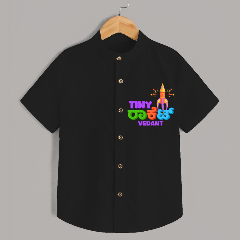 Tiny Rocket - Personalized Diwali Themed Shirt - BLACK - 0 - 6 Months Old (Chest 23")