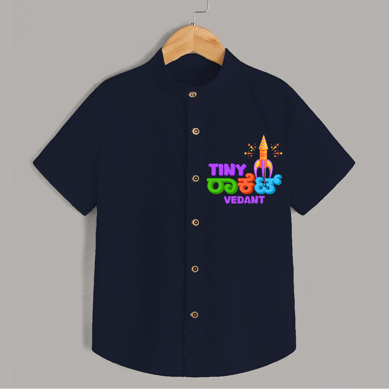 Tiny Rocket - Personalized Diwali Themed Shirt - NAVY BLUE - 0 - 6 Months Old (Chest 23")