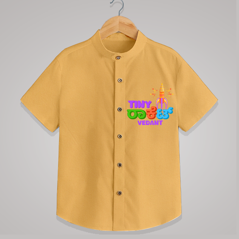 Tiny Rocket - Personalized Diwali Themed Shirt - PASTEL YELLOW - 0 - 6 Months Old (Chest 23")