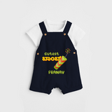 Cutest Bomb  - Personalized Diwali Themed Dungaree Set - NAVY BLUE - 0 - 5 Months Old (Chest 18")