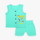 Little Pataki - Personalized Diwali Themed Jabla Set - AQUA GREEN - 0 - 3 Months Old (Chest 9.8")