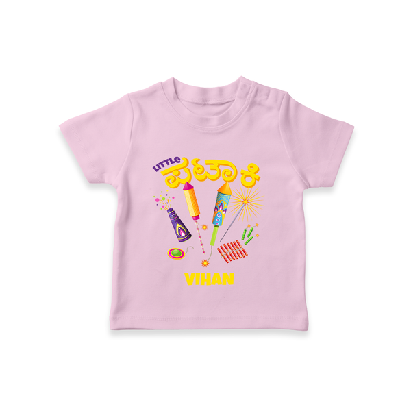 Little Pataki  - Customized Diwali Themed T-Shirt - PINK - 0 - 5 Months Old (Chest 17")