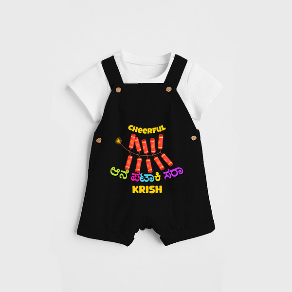 Cheerful Ane Pataki sara - Personalized Diwali Themed Dungaree Set - BLACK - 0 - 5 Months Old (Chest 18")