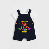 Cheerful Ane Pataki sara - Personalized Diwali Themed Dungaree Set - NAVY BLUE - 0 - 5 Months Old (Chest 18")