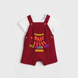 Cheerful Ane Pataki sara - Personalized Diwali Themed Dungaree Set - RED - 0 - 5 Months Old (Chest 18")